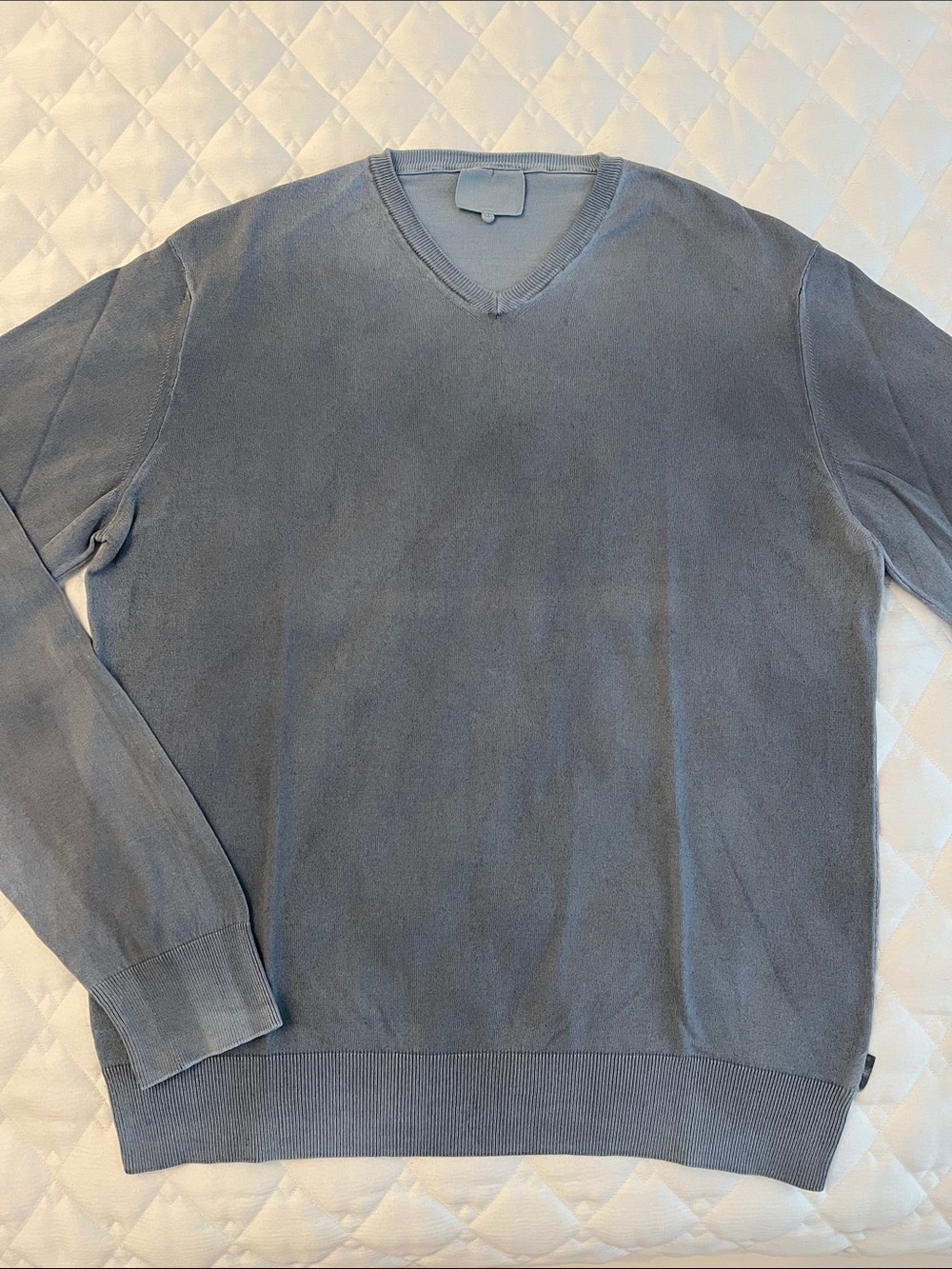 Armani Men's Cotton V-Neck Sweater in Washed Denim Blue